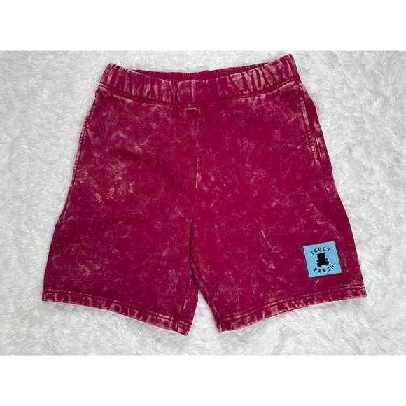 Teddy Fresh Mens Shorts Casual Drawstring Burgundy Acid Wash size Small - Picture 1 of 3